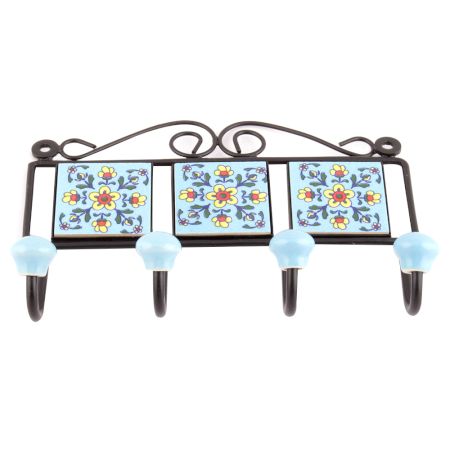 Turquoise And Yellow Tiny Flower Tiles Hooks